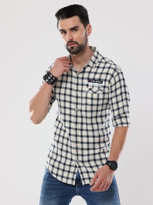 Men's Beige and Black Checked Shirt | Rick Rogue-XL/42