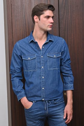 Lucy - Detailed Denim Shirt - Navy-XL-44 / NAVY