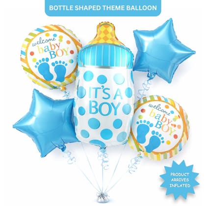 It’s a Boy  Bottle Shaped Helium Balloon Set of 5 (Baby Bottle + Welcome Baby Boy + Blue Star Balloons) | Pre-Inflated & Delivered | Baby Shower Decoration