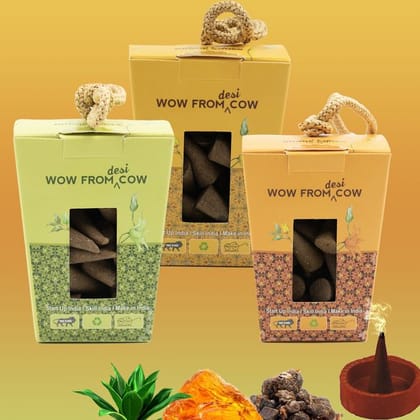 Nandi Panchgavya 100 Percent Cow Dung Kevda, Guggal, Amber Dhoop Cones (150 Pcs)