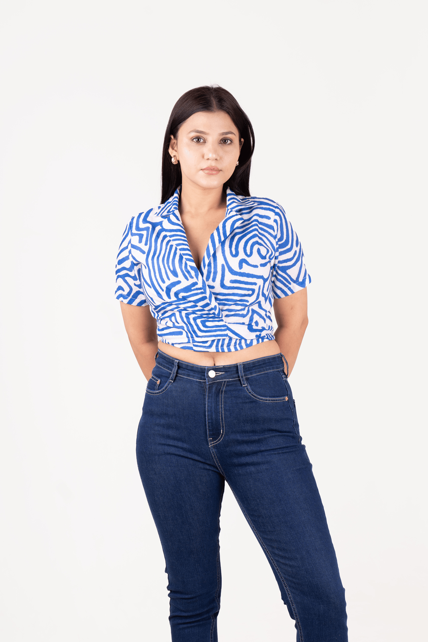 Cotton Printed Shirt with Bow-XS