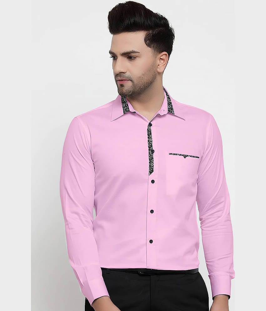 WEBRIC Cotton Blend Regular Fit Full Sleeves Men's Formal Shirt - Pink ( Pack of 1 )