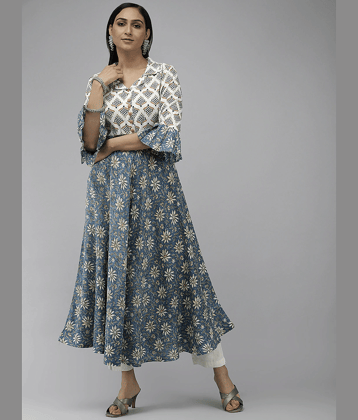 Yash Gallery Rayon Printed Anarkali Women's Kurti - Multicolor ( Pack of 1 )