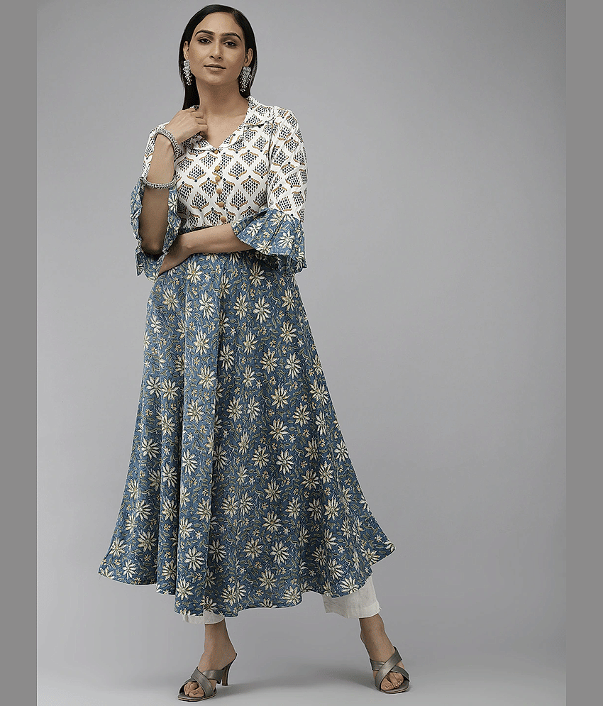 Yash Gallery Rayon Printed Anarkali Women's Kurti - Multicolor ( Pack of 1 )