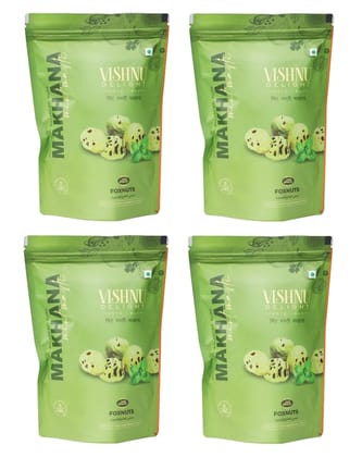 Vishnu Delight Roasted Organic Makhana, Mint Masti Flavor, 4 Packs of 60g Each - Refreshing, Cooling, and Deliciously Addictive Fox Nut Snacks with a Hint of Minty Freshness