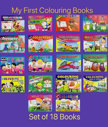 My First Colouring Kids Book Collections (Set Of 18) -Motu Patlu, Doraemon, Little Singham, Avengers, Ben 10, Chhota Bheem, Fruits, Vehicles, Animals, Birds, Vegetables, Flowers, Colours Volume-1,2,3 & 4.
