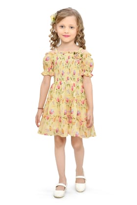 Be:Kids Blossom Bliss Yellow Floral Smocked Dress with Puff Sleeves Be:Kids Blossom Bliss Yellow Floral Smocked Dress with Puff Sleeves