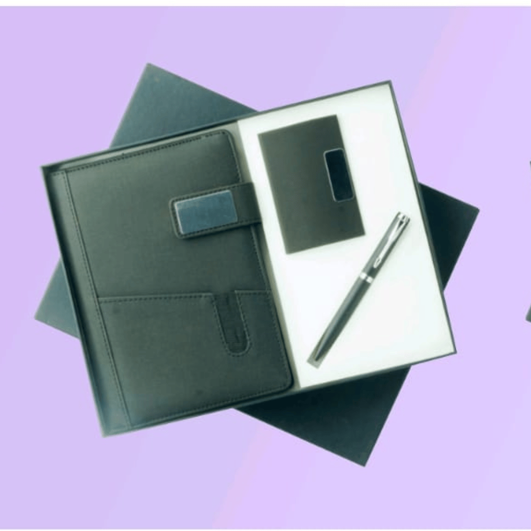 Customized Dairy, Pen and Card holder Combo-Black