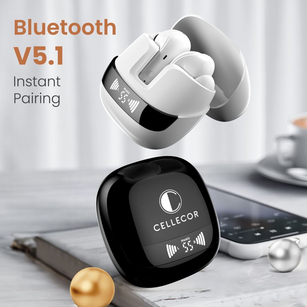 Cellecor BroPods C107 GLOSS TWS with 40H Playtime, ENC, 5.1v BT, 50ms Low Latency Gaming Bluetooth- White