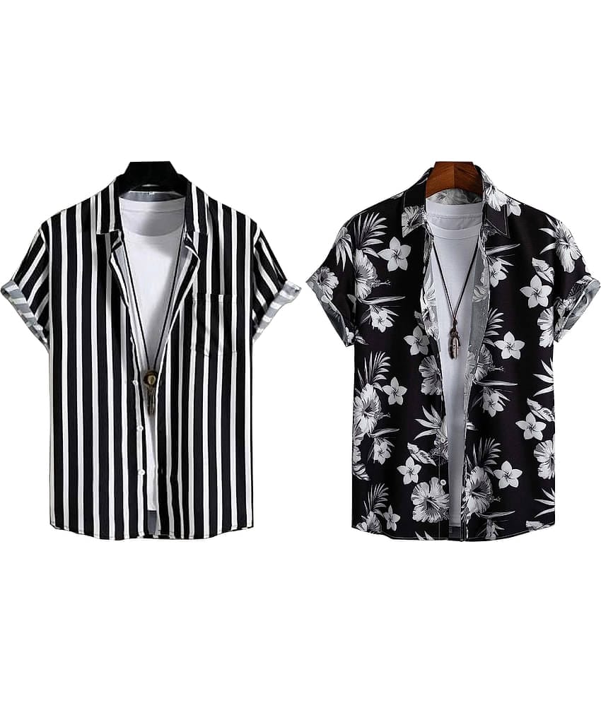 Bluedove Elastane Regular Fit Striped Half Sleeves Men's Casual Shirt - White ( Pack of 2 )