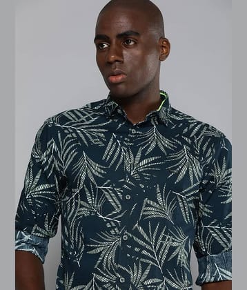 The Indian Garage Co Men Navy Blue & Green Slim Fit Tropical Print Casual Shirt