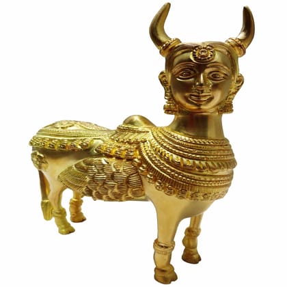Brass Kamdhenu Cow Statue - Divine Hindu Showpiece, Height : 8 Inch (BSMAS019)