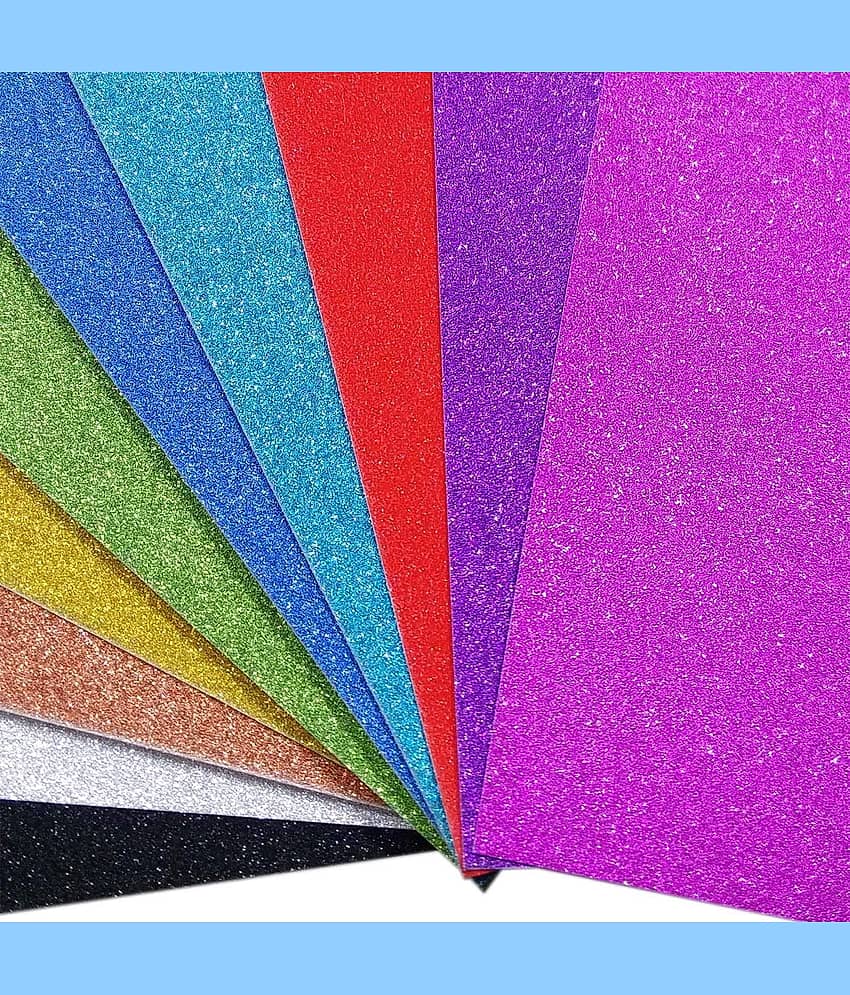 ECLET A4 Glitter Foam Sheet Sparkles (Self Adhesive) 2 mm Thick 10 Different Color, for Art & Craft