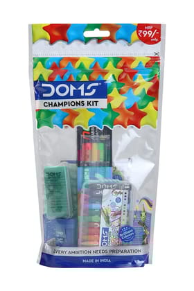 Doms Champions Kit, Perfect Value Pack, Kit For School Essentials, Gifting Range For Kids, Combination Of 6 Stationery Items (Pack Of 1)