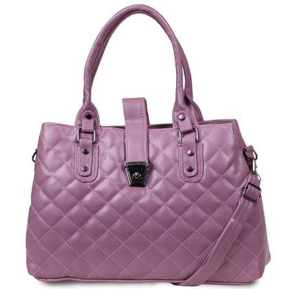 Jothi Sapphire Premium Womens Handbag | 3-Compartment Quilted Tote | Synthetic Leather | Matte Finish | Adjustable & Detachable Strap | Water-Resistant | Lavender