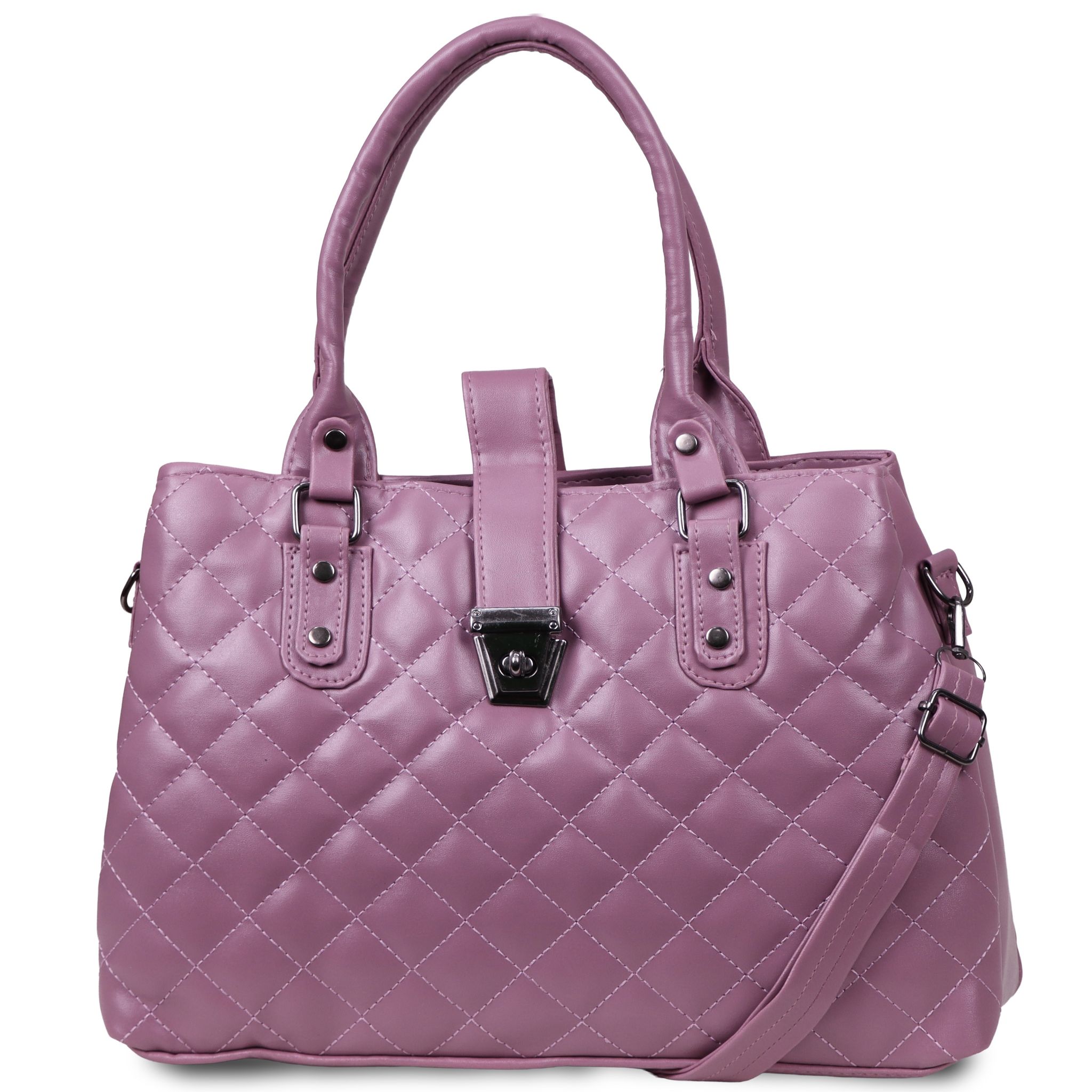 Jothi Sapphire Premium Womens Handbag | 3-Compartment Quilted Tote | Synthetic Leather | Matte Finish | Adjustable & Detachable Strap | Water-Resistant | Lavender