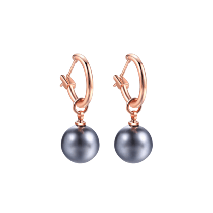 New Fashion High Quality 10mm Rose Gold with Black Round Imitation Pearl Earrings-Black