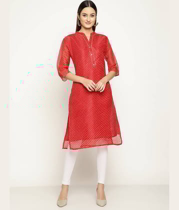 Queenley - Red Silk Women's Straight Kurti ( Pack of 1 )