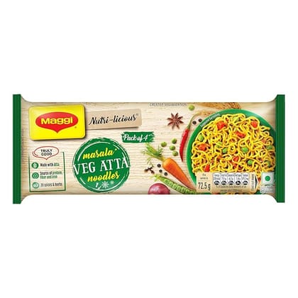 MAGGI Nutri-licious Veg Atta Masala Noodles, Instant Noodles with 20 Spices & Herbs, Source of Fibre & Iron, Atta Noodles with Appetizing Aroma & Delicious Taste, 290 GRAM