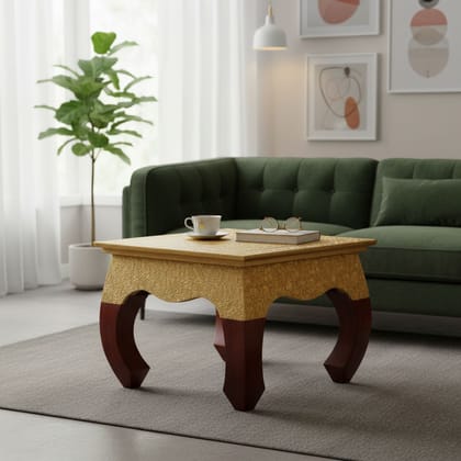 Wooden Brass Chowki for Sitting | Rajasthani Bajot-God Pooja Stand