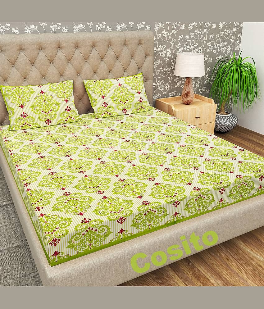 Cosito Cotton 1 Double Bedsheet with 2 Pillow Covers ( Light Green )