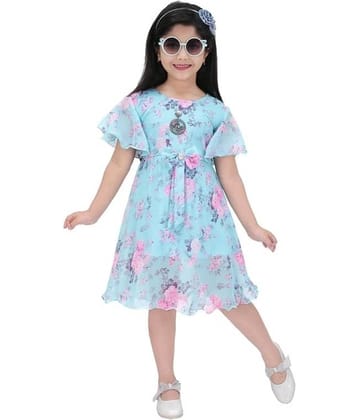 9stiches Georgette Dress For Girls ( Pack of 1 , Blue )