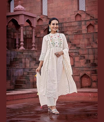 Royal Export Cotton Embroidered Kurti With Pants Women's Stitched Salwar Suit - Beige ( Pack of 1 )
