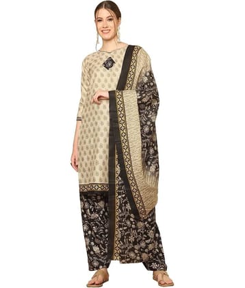 wonder weave Women Cotton Blend Printed Straight Kurti With Patiala Salwar ( Beige )