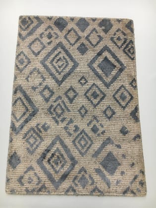 Hand-Knotted Wool & Bamboo Silk Rug  2x3 ft | Modern Geometric Design, Camel Gray