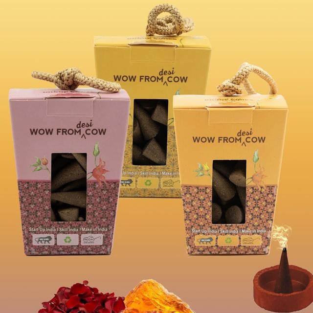 Nandi Panchgavya 100 Percent Cow Dung Rose, Guggal, Amber Dhoop Cones (150 Pcs)