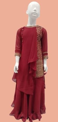 Girls Maroon Stylish Fancy Plazo Suit-1135 MRN / Maroon / 28