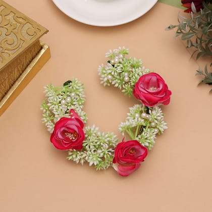 Pink Color Flower Gajra For Women Hair Pin (HRP263PNK)-Default Title / pink / Synthetic