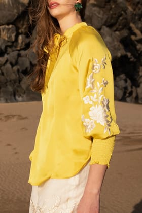EMBROIDERED YELLOW PEASANT TOP-XXS / Yellow