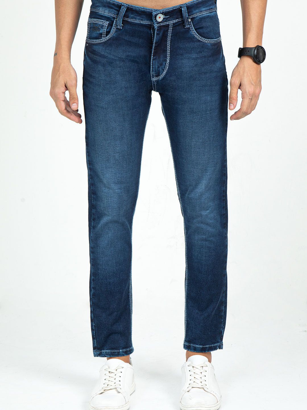 Men's Dark Blue Slim Fit Stretchable Jeans 7 Stitch Ankle Length | Rick Rogue-34