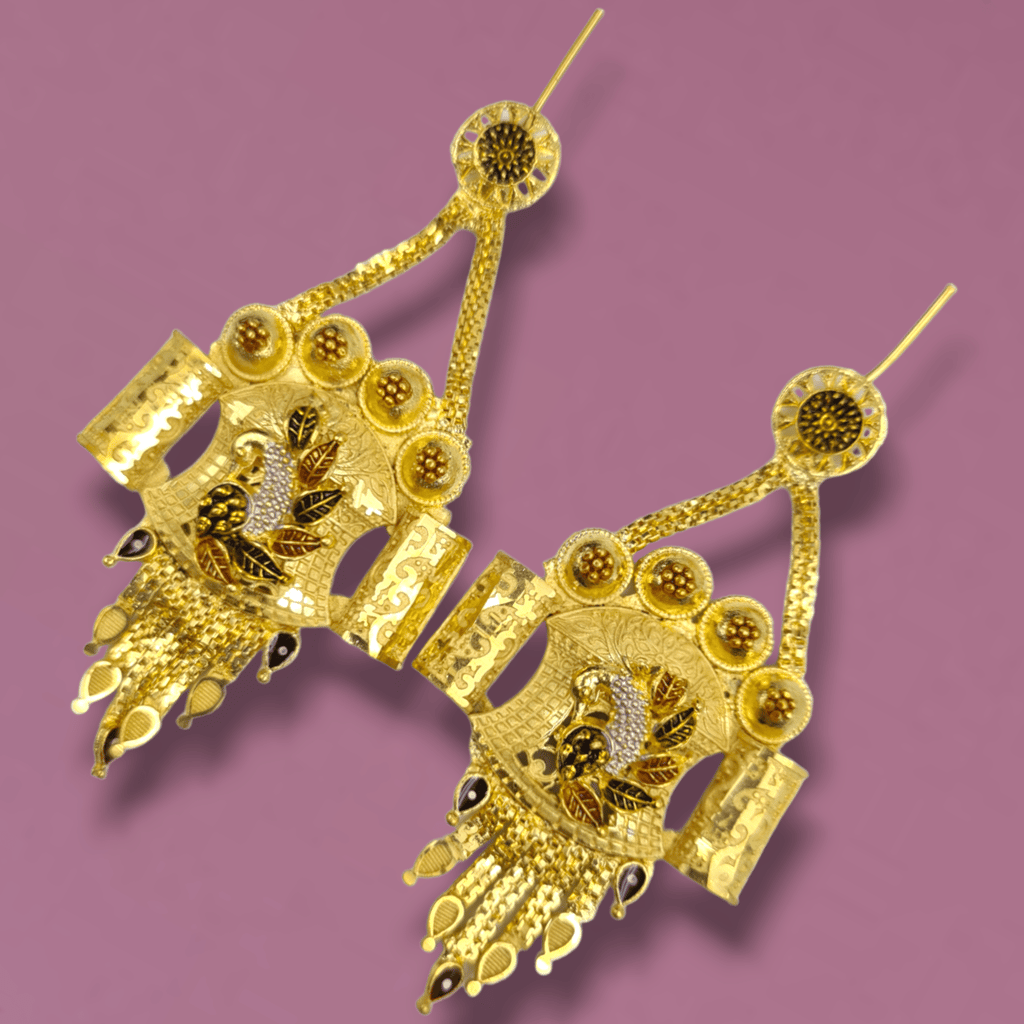 Handmade Gold-Plated Peacock Earrings with Crystal Detailing | Luxurious One Gram Ethnic Jewelry for Women