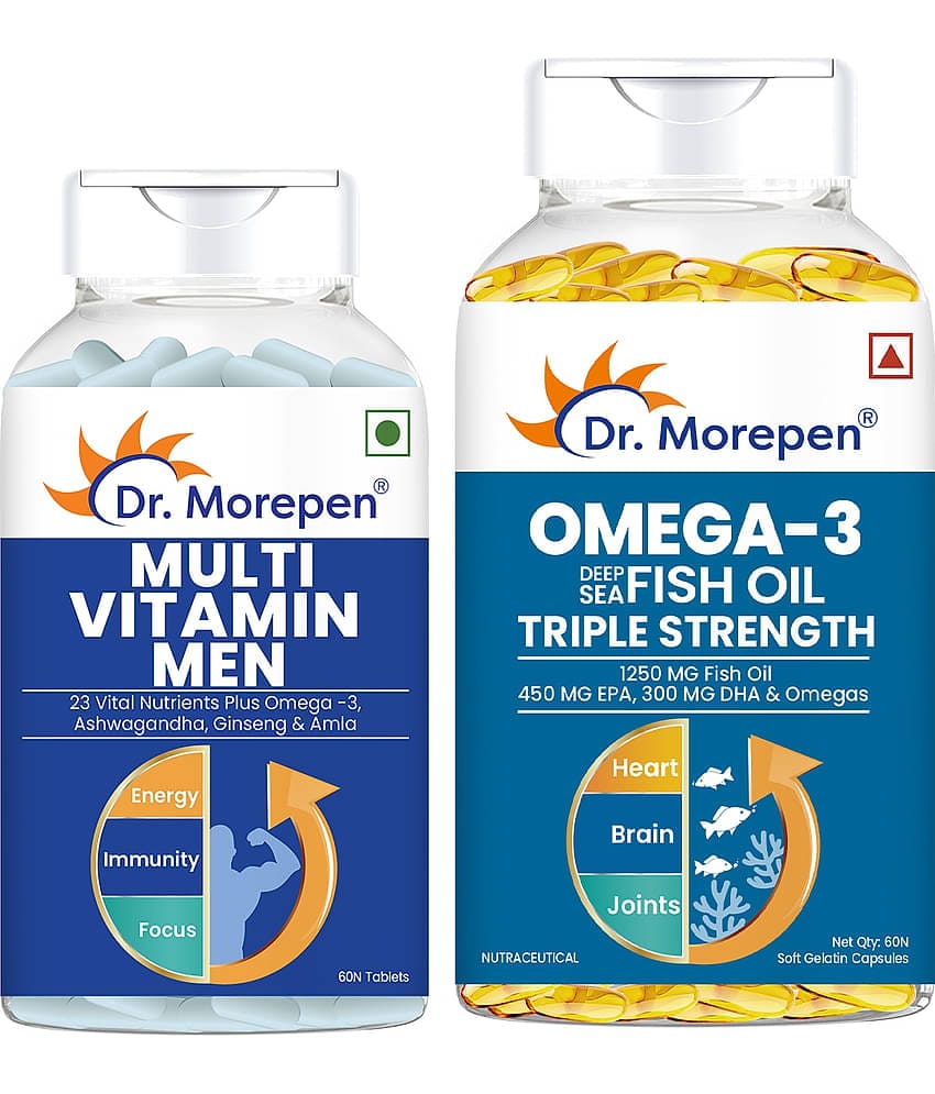 Dr. Morepen Multivitamin for Men 60 Tablets & Omega-3 Fish Oil 1250mg Triple Strength 60 Capsules