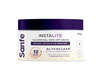 Sanfe Detan Cream Instalite Detan Wipe Off, With Glycoclear Technology, 1 Tone Brighter in 10 mintues,  For Legs, Arms, Underarms and Back -  200 gm 