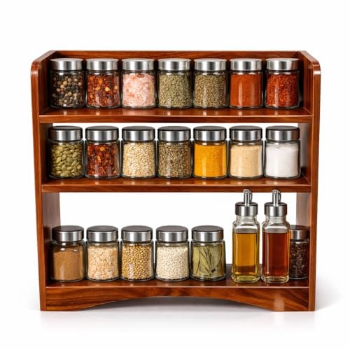 Marble Brown MDF Kitchen Storage Rack for Countertop Organization Jars & Containers Size cm