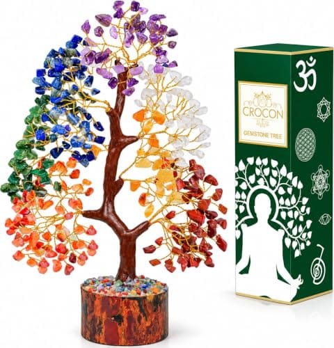 Crocon Seven Chakra Tree of Life for Positive Energy - Feng Shui Decor, Fake Bonsai, Crystals and Healing Stones,