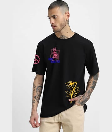 Veirdo Pack of 1 100% Cotton Oversized Fit Men's T-Shirt ( Black )