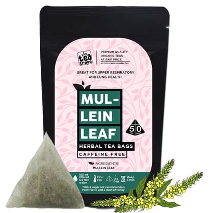 TheTeaTrove Mullein Tea lung detox -50 Pyramid Mullein Tea Bags for lungs in Resealable pouch - Caffeine Free Mullein leaf for lungs detox tea - Mullen Tea to Help Boost Respiratory Health | Pack of 1