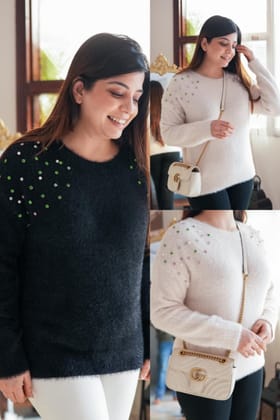 Knor Crystal Embellished Sweater-Black