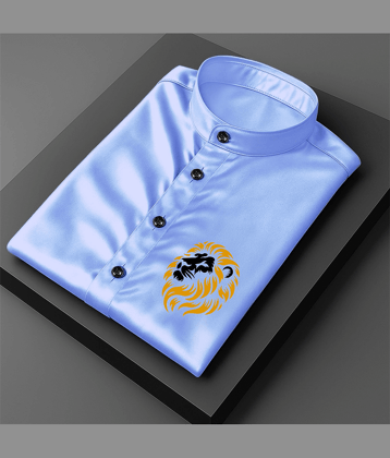 MAN'S SUITUP Satin Regular Fit Printed Full Sleeves Men's Casual Shirt - Light Blue ( Pack of 1 )