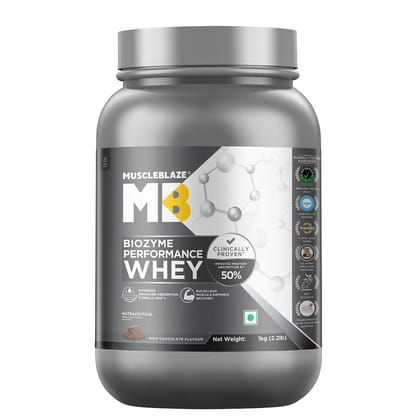 MuscleBlaze Biozyme Performance Whey Protein  Clinically Tested 50 Higher Protein Absorption (Rich Chocolate, 1 kg)