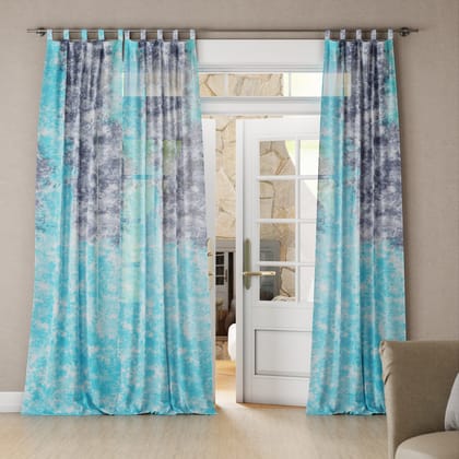 Tie & Dye Mulmul Curtain-Blue / Grey / Mulmul / 9ft / 108 Inches