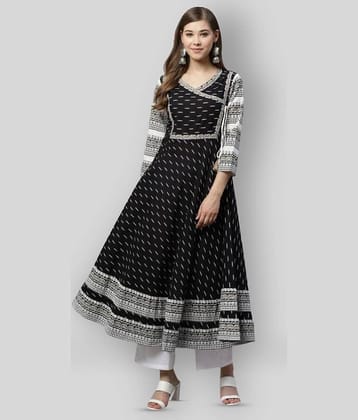 Yash Gallery Pack of 1 Cotton Printed Angrakha Women's Kurti - ( Black )