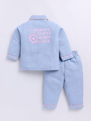 Alarm Clock Back Print Typography Full sleeve Night Suit-6-9 m