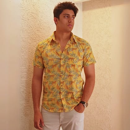 Yellow cotton printed half sleeves Shirt-S