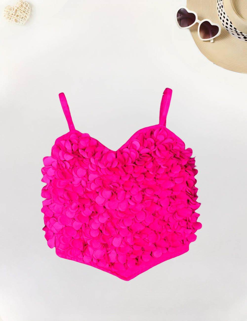 Girls Hot Pink Spaghetti Top [GT-723] [4-12Years]-10-11Y (Size - 34) / Hot Pink