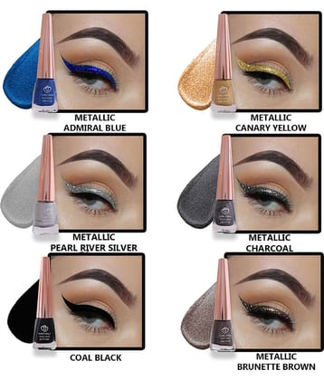 Looks United - Silver Metalic Eye Liner Liquid ( Pack of 6 )